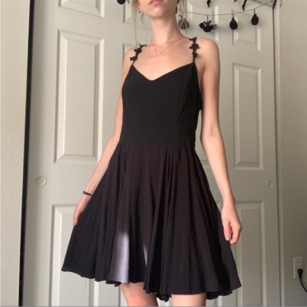 NWOT Floral Strapped Black Dress